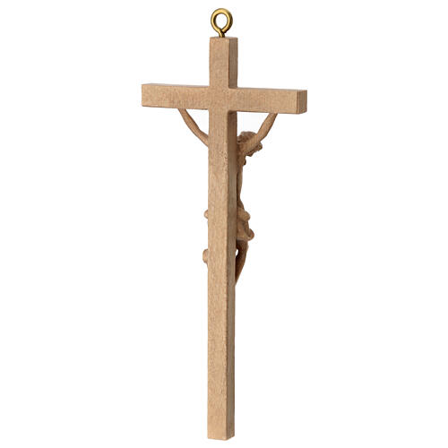 Crucifix d'une seule pièce 16 cm bois patiné Valgardena 4