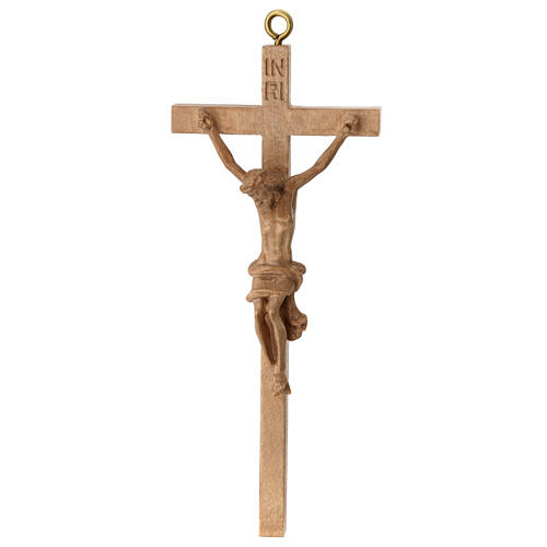 Crocifisso d'un pezzo 16 cm legno Valgardena patinato 1