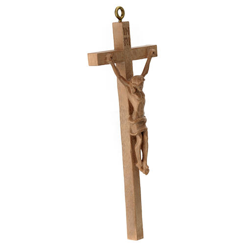 Crocifisso d'un pezzo 16 cm legno Valgardena patinato 3
