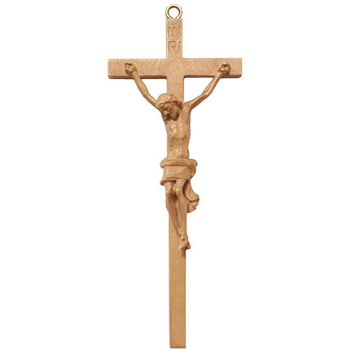 Crucifixo de uma peça 16 cm madeira Val Gardena patinada 1
