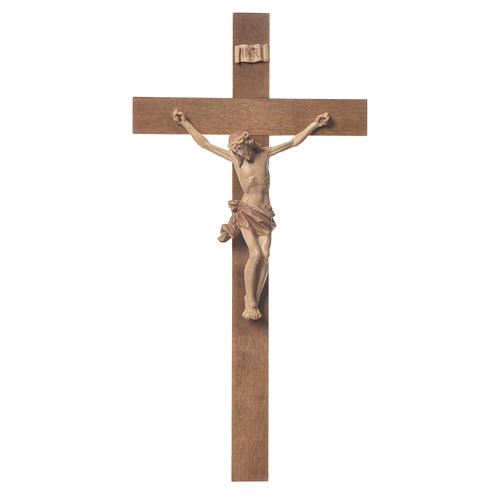 Crucifixo mod. Corpus cruz recta madeira Val Gardena pátina múltipla 9