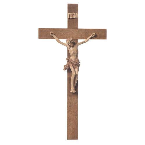 Crucifixo mod. Corpus cruz recta madeira Val Gardena pátina múltipla 1