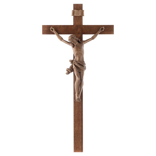 Crucifix droit mod. Corpus bois patiné Valgardena 1
