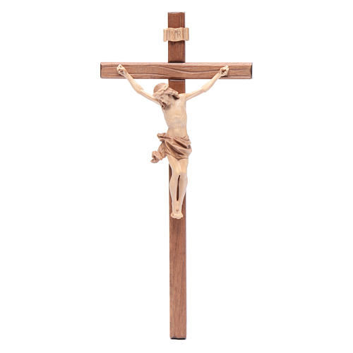 Crucifix, straight, Corpus model in multi-patinated Valgardena w 1