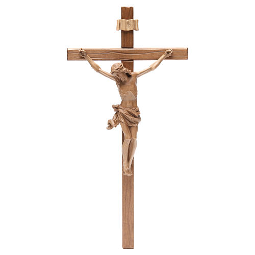 Crucifix, straight, Corpus model in patinated Valgardena wood 1