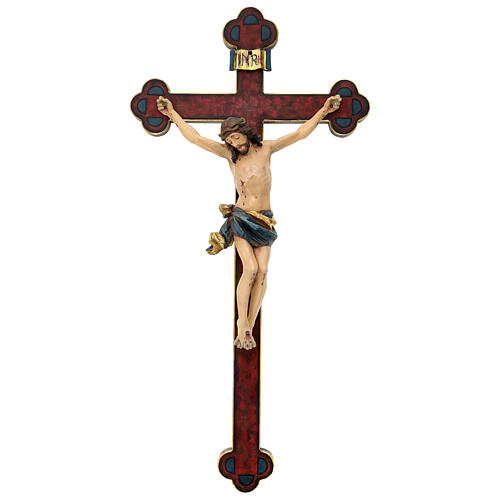 Crucifix, trefoil, Corpus model in antique gold Valgardena wood 1