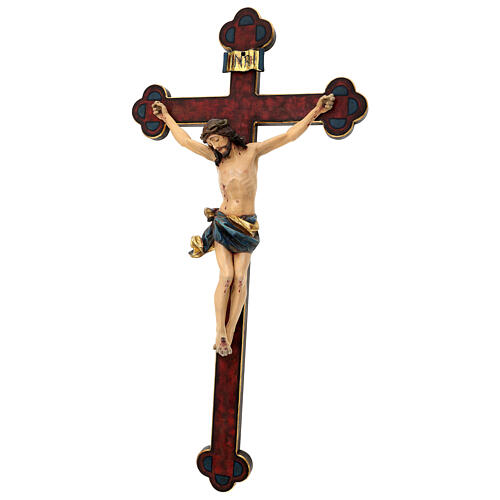 Crucifix, trefoil, Corpus model in antique gold Valgardena wood 5