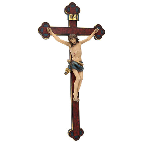 Crucifix, trefoil, Corpus model in antique gold Valgardena wood 7