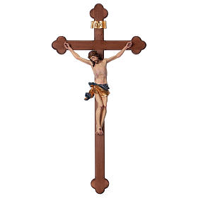 Crucifix, trefoil, Corpus model in painted Valgardena wood