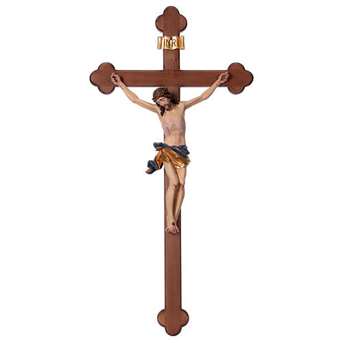 Crucifix, trefoil, Corpus model in painted Valgardena wood 1