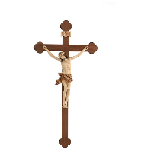 Crucifix trilobé mod. Corpus bois patiné multinuance Valgardena 1