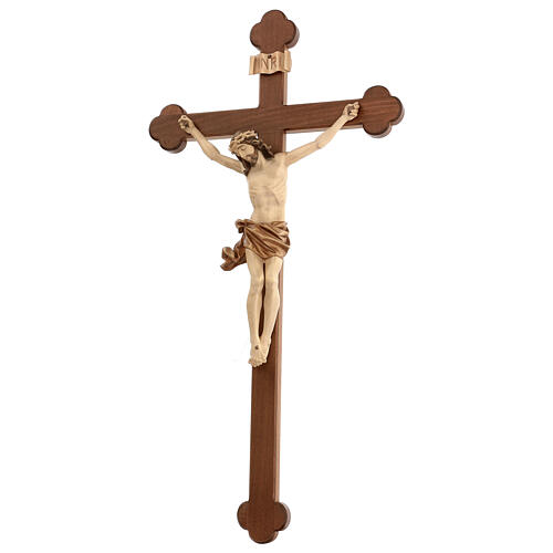 Crucifixo em trevo mod. Corpus madeira Val Gardena pátina múltipla 4