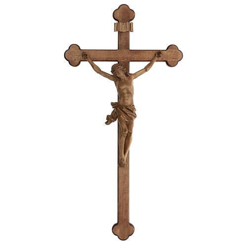 Crucifijo trilobulado modelo Corpus, madera Valgardena patinada 1