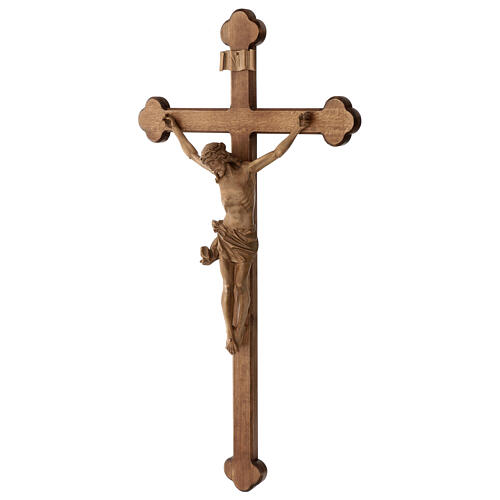 Crucifijo trilobulado modelo Corpus, madera Valgardena patinada 3