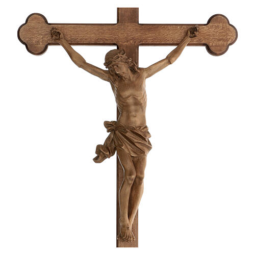 Crucifijo trilobulado modelo Corpus, madera Valgardena patinada 4