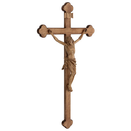 Crucifijo trilobulado modelo Corpus, madera Valgardena patinada 5