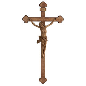 Krucyfiks zakończenie w kształcie koniczyny mod. Corpus drewno Valgardena patynowane