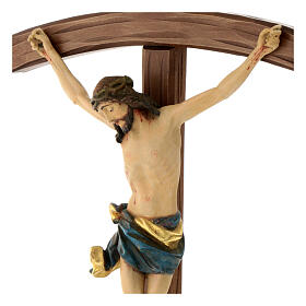 Crucifix, curved, Corpus model in antique gold Valgardena wood