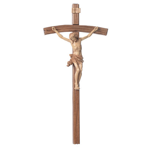 Crucifix courbé mod. Corpus bois patiné multinuance Valgardena 1