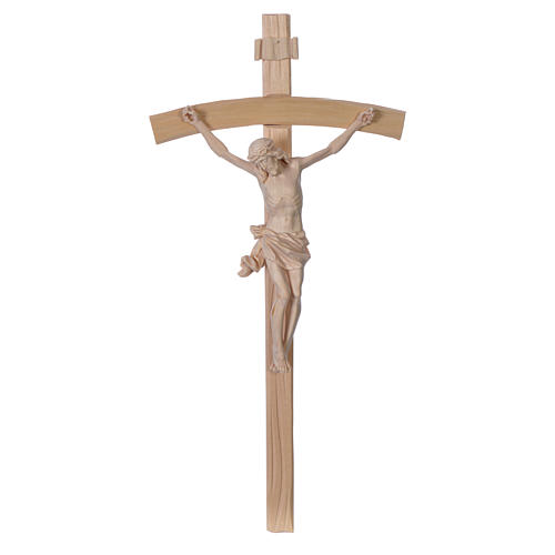 Crucifix, curved, Corpus model in natural Valgardena wood 1