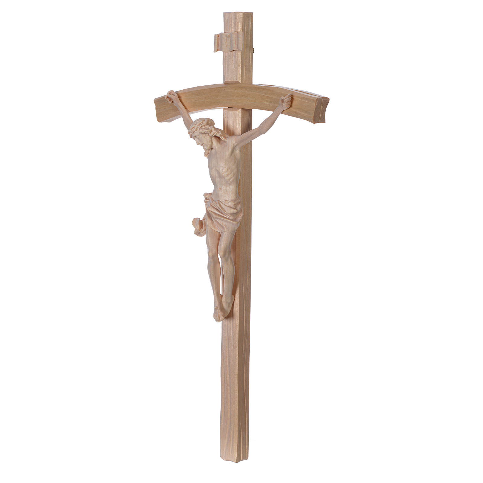 Crucifix, curved, Corpus model in natural Valgardena wood | online ...