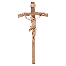 Crucifix, curved, Corpus model in patinated Valgardena wood