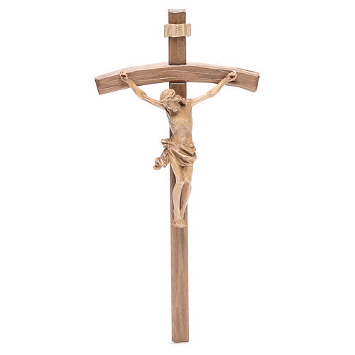 Crucifix, curved, Corpus model in patinated Valgardena wood 1