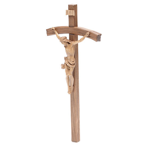 Crucifix, curved, Corpus model in patinated Valgardena wood 2