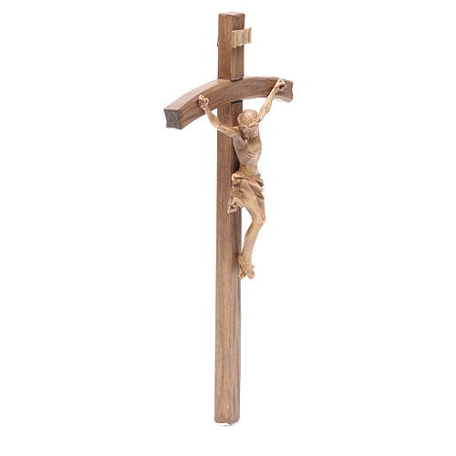 Crucifix, curved, Corpus model in patinated Valgardena wood 4