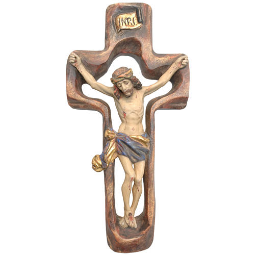 Crucifijo moldeado modelo Corpus, madera Valgardena Antiguo dora 1