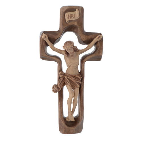 Geformten Kruzifix aus Grödnertal Holz patiniert 1