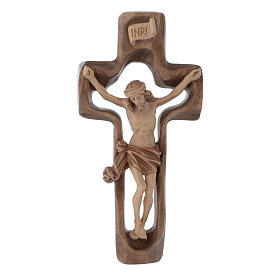 Crucifixo rendilhado madeira Val Gardena pátina múltipla