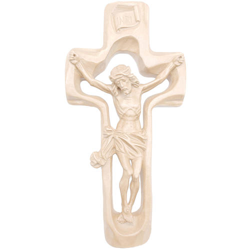 Moulded crucifix in natural wax Valgardena wood 1