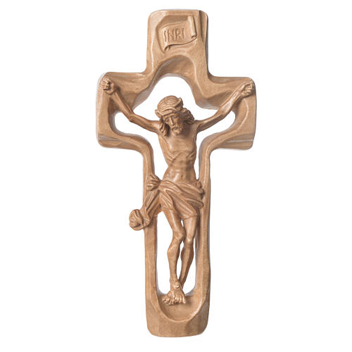 Moulded crucifix in patinated Valgardena wood 1