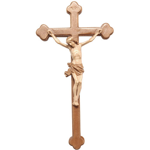 Trefoil crucifix in multi-patinated Valgardena wood 1