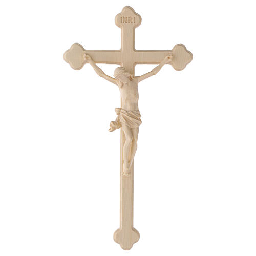 Crocifisso trilobato legno Valgardena naturale cerato 1