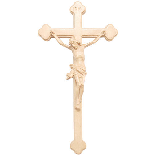 Trefoil crucifix in natural wax Valgardena wood 1