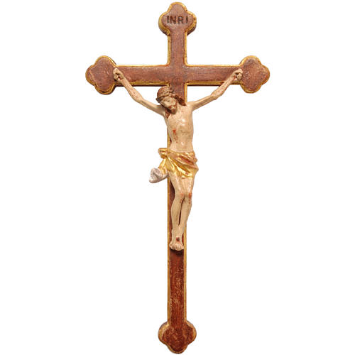 Trefoil crucifix 22cm in antique gold Valgardena wood 1