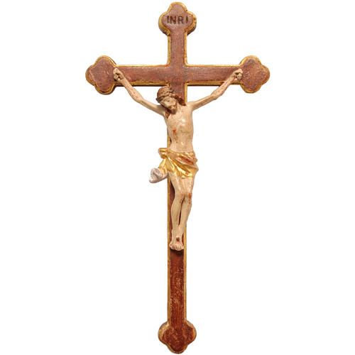 Crocifisso trilobato 22cm legno Valgardena Old Antico Gold 1
