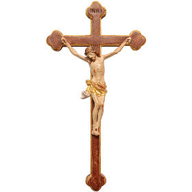 Crucifixo em trevo 22 cm madeira Val Gardena Old Antigo Gold