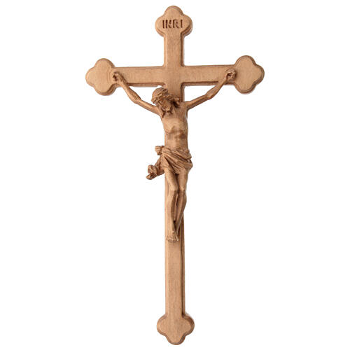 Trefoil crucifix in patinated Valgardena wood 1