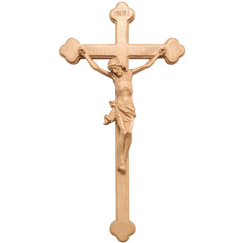 Trefoil crucifix in patinated Valgardena wood 1