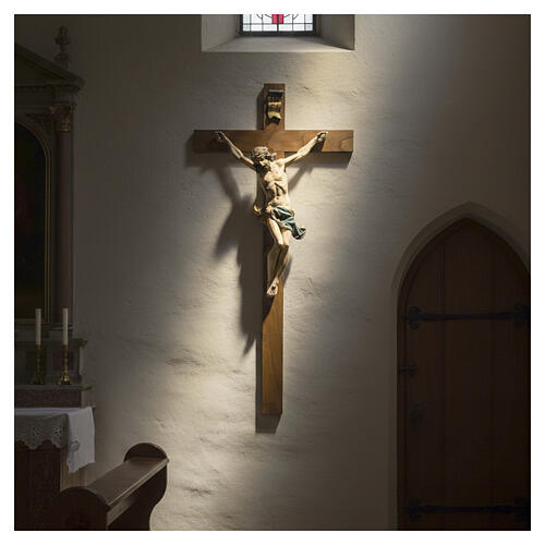 Corpus straight crucifix in antique gold Valgardena wood 2