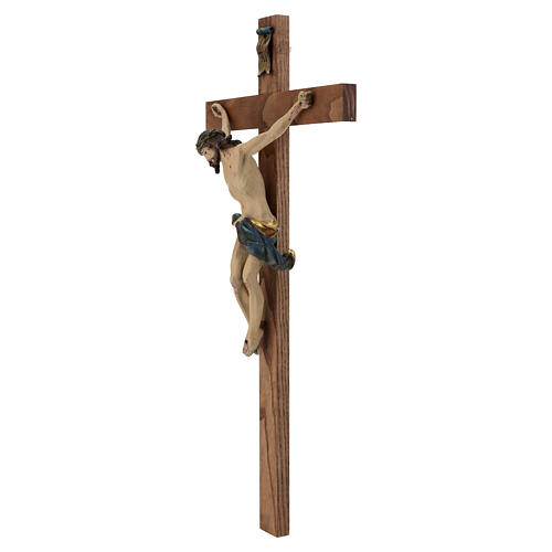 Corpus straight crucifix in antique gold Valgardena wood 5
