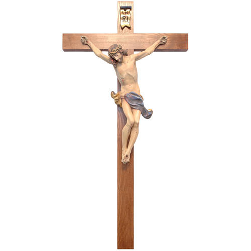 Crucifijo cruz recta modelo Corpus, madera Valgardena Antiguo do 1
