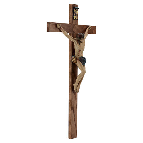 Corpus straight crucifix in antique gold Valgardena wood 7