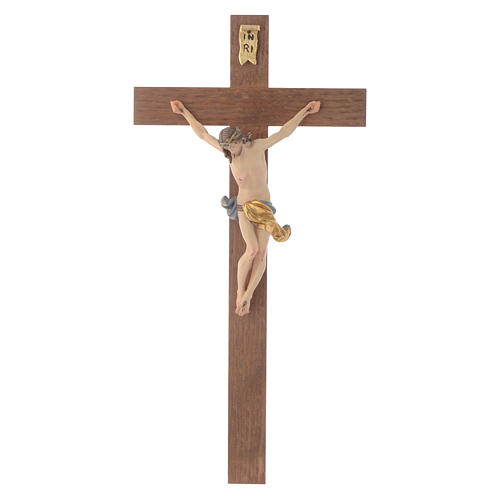 Crucifix croix droite Corpus Valgardena bois peint 1