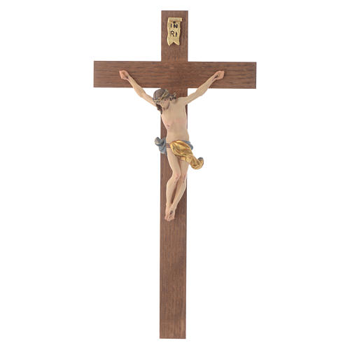 Corpus straight crucifix in painted Valgardena wood 1