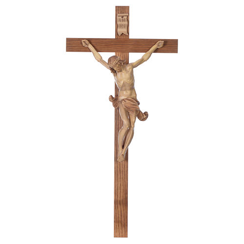 Crucifixo cruz recta Corpus madeira pátina múltipla Val Gardena 1