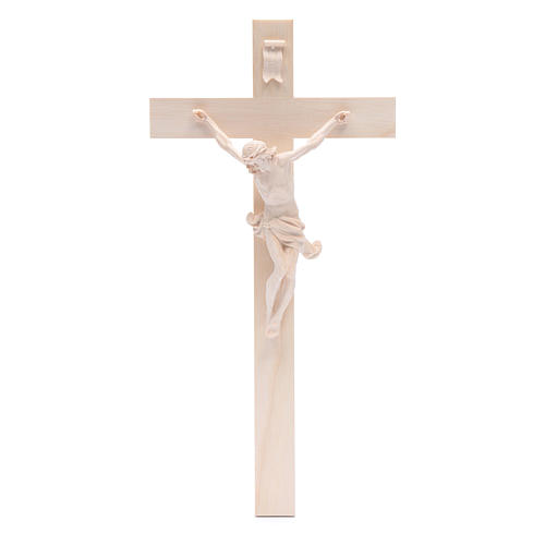 Crucifixo cruz recta Corpus madeira natural Val Gardena 1